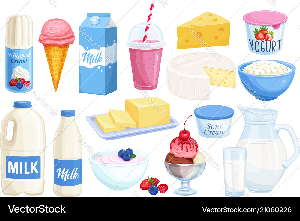 Set dairy products Royalty Free Vector Image - VectorStock