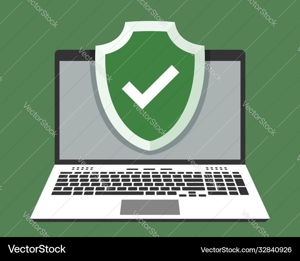Shield with checkmark over laptop computer Vector Image