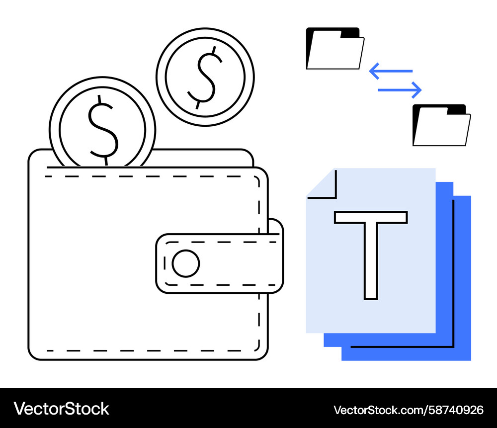 Wallet with coins document files and folder Vector Image