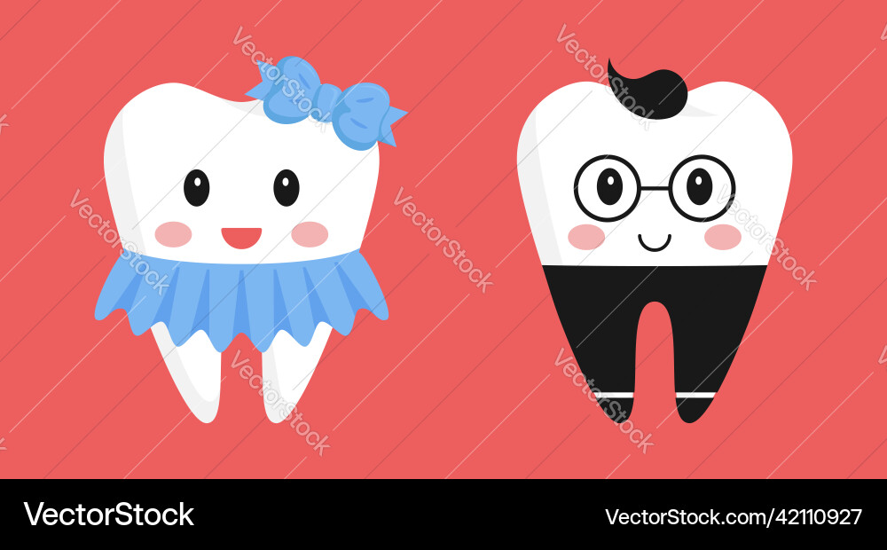 A pair of teeth characters cute girl in skirt A pair of teeth characters cute girl in skirt vector image