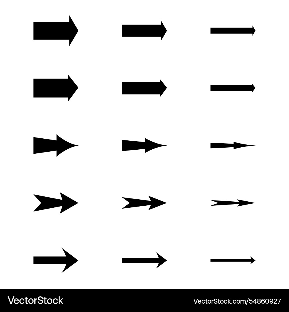 Arrow variations set curved and straight forms Arrow variations set curved and straight forms vector image