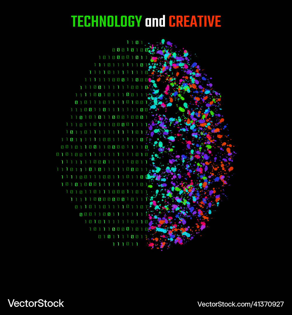 Brain with Binary Code vector image