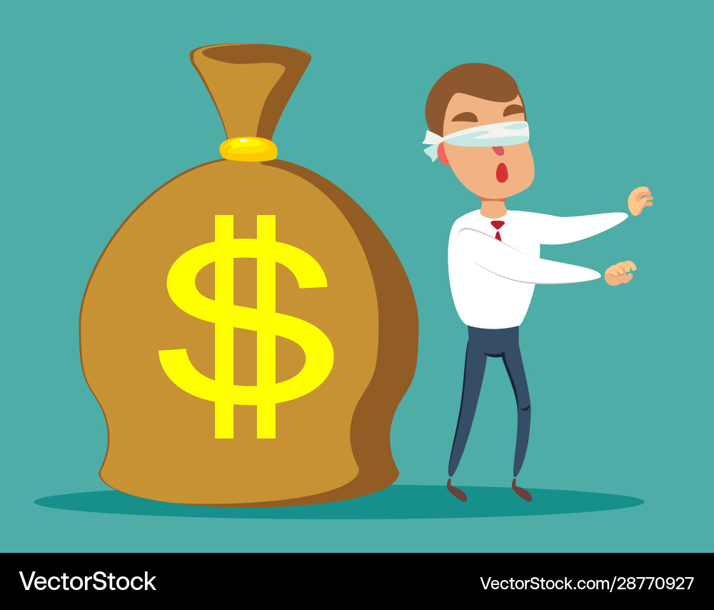 Cartoon blind businessmen can not find money lying Cartoon blind businessmen can not find money lying vector image