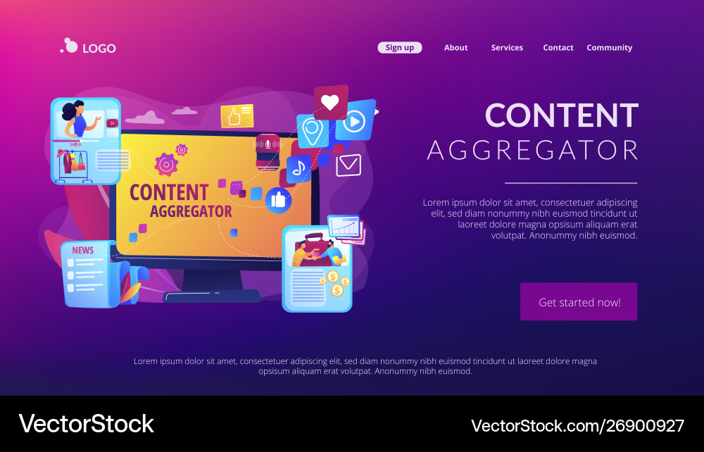 Content aggregator concept landing page Content aggregator concept landing page vector image