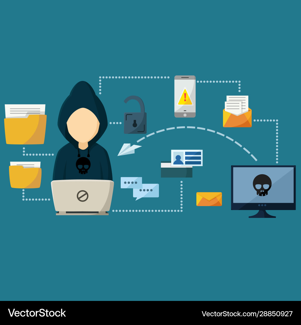 Hacker sitzen am Tisch und hacken Daten durch i Hacker sitzen am Tisch und hacken Daten durch i vektorbild