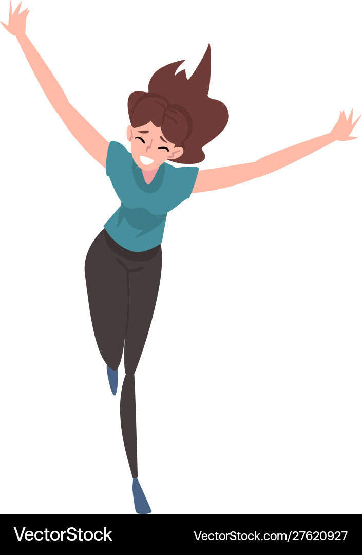 Happy smiling young woman running with arms Happy smiling young woman running with arms vector image