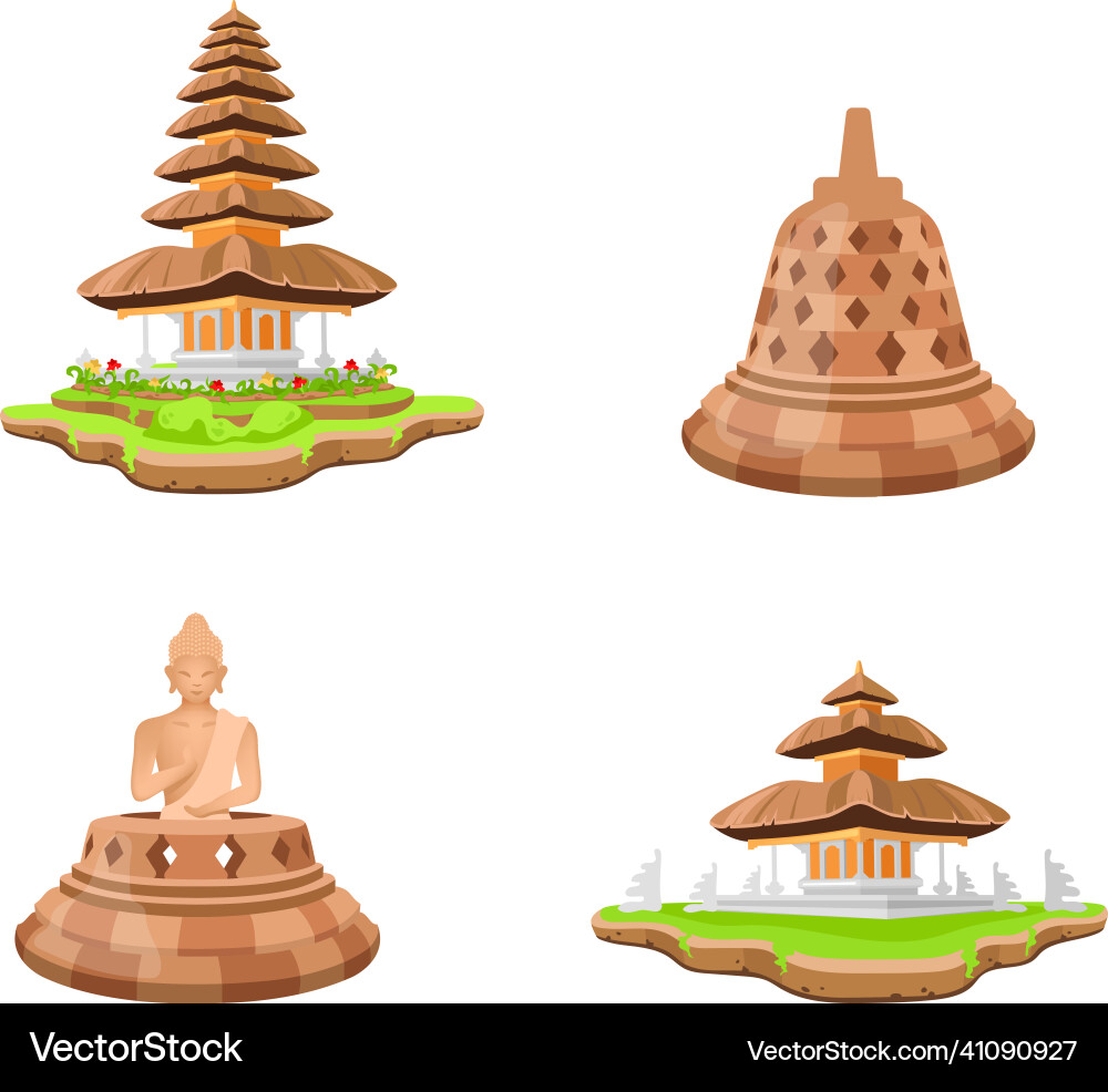 Indonesian temples flat color objects set Indonesian temples flat color objects set vector image