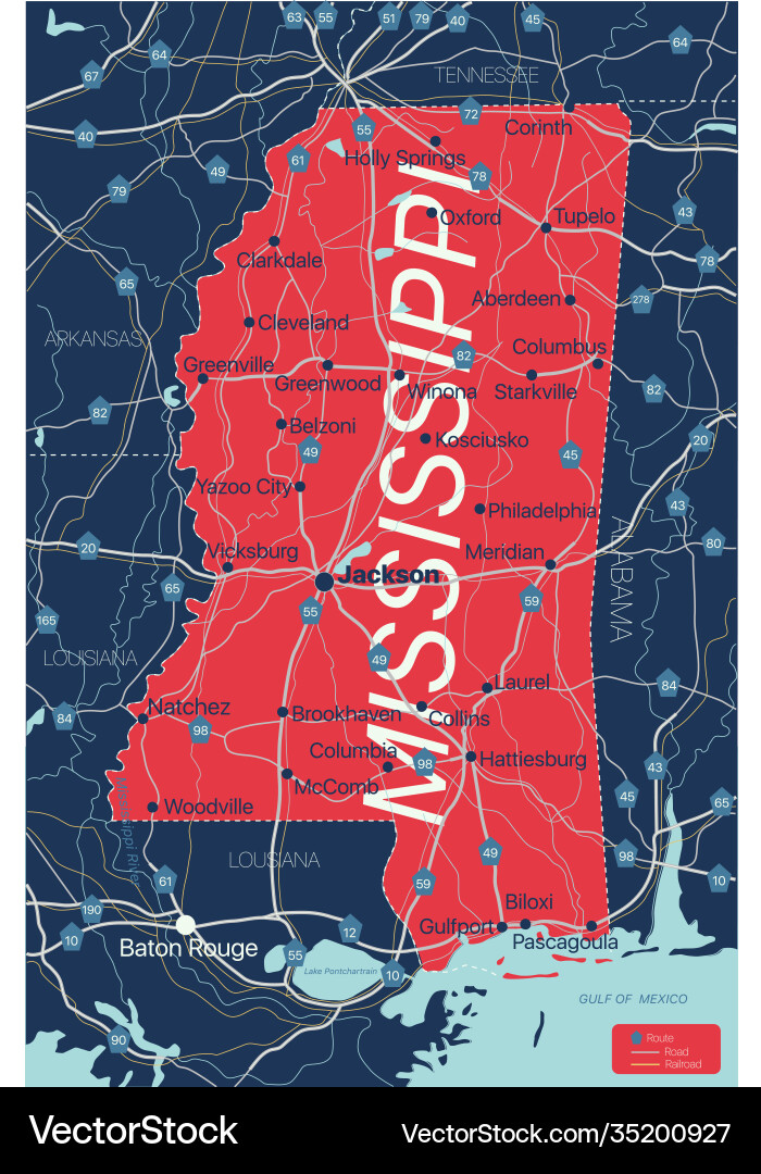 Mississippi state detaillierte Karte Mississippi state detaillierte Karte vektorbild