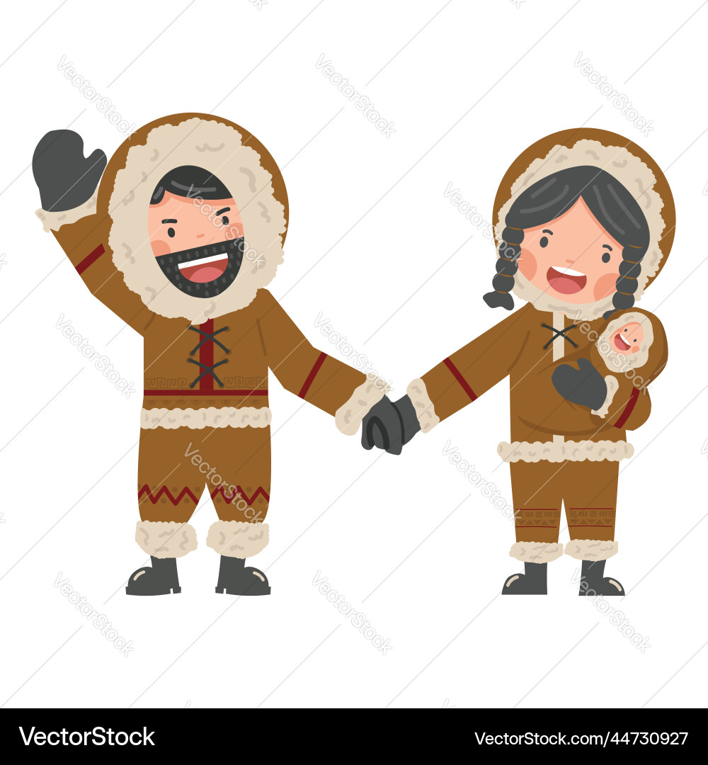 Paar eskimo mit Baby Familie Cartoon Paar eskimo mit Baby Familie Cartoon vektorbild