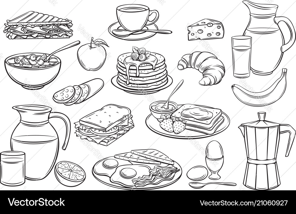 Set breakfast icons Royalty Free Vector Image - VectorStock