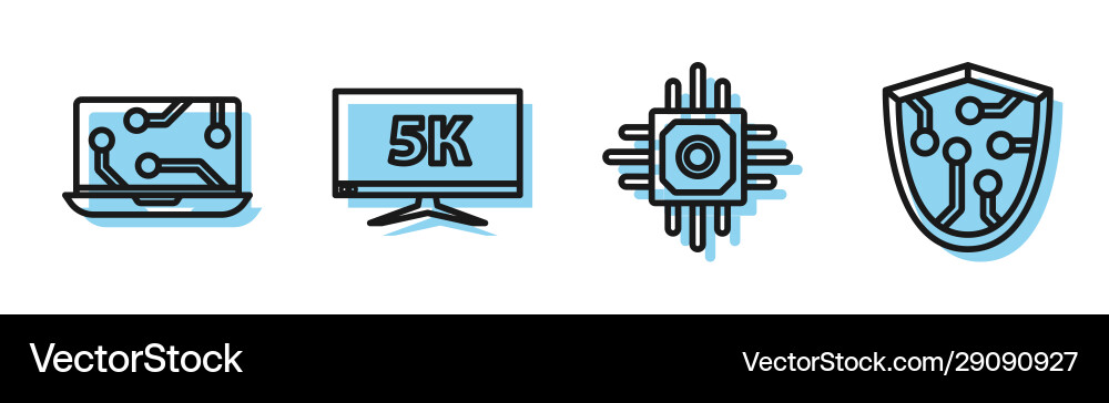 Set line processor laptop monitor display Set line processor laptop monitor display vector image