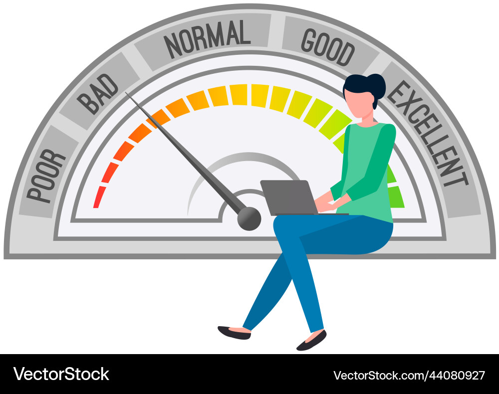 Woman working with computer near scale from poor Woman working with computer near scale from poor vector image