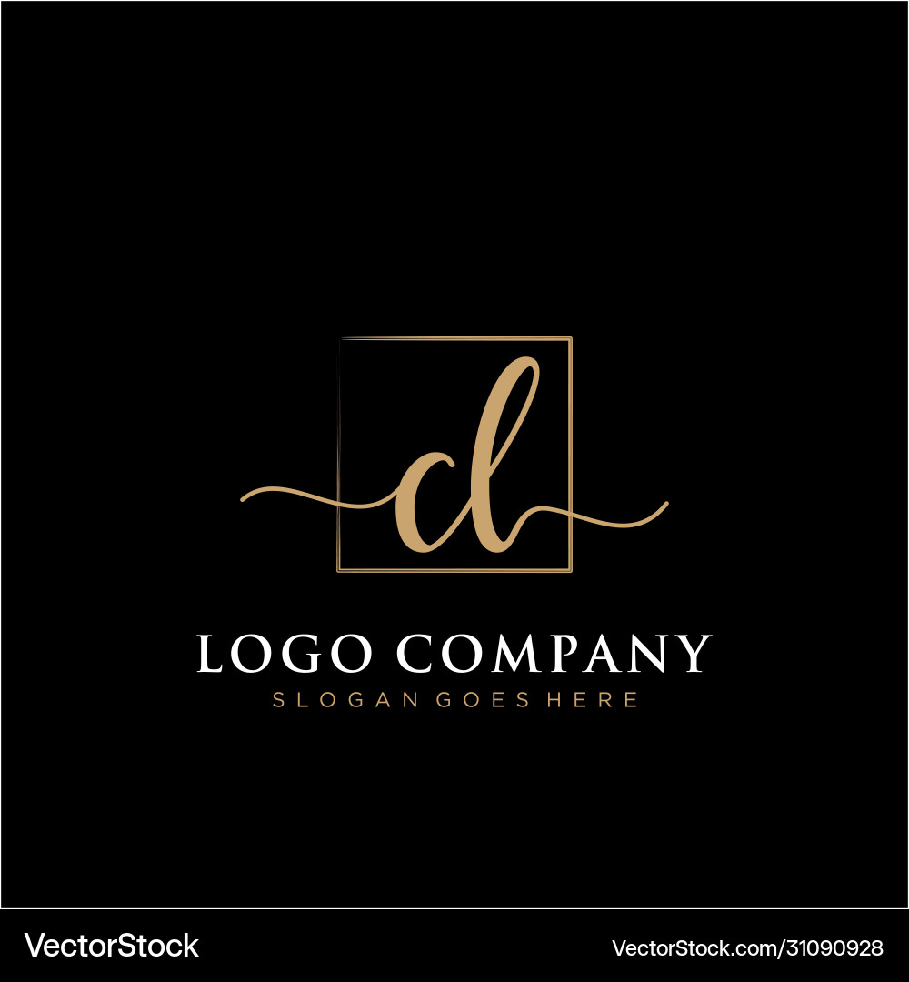 Cl initial handwriting logo with rectangle Vector Image