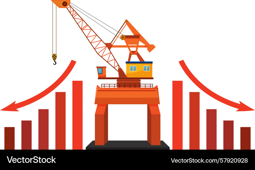 Crane with bar graph and arrows Crane with bar graph and arrows Vector Image