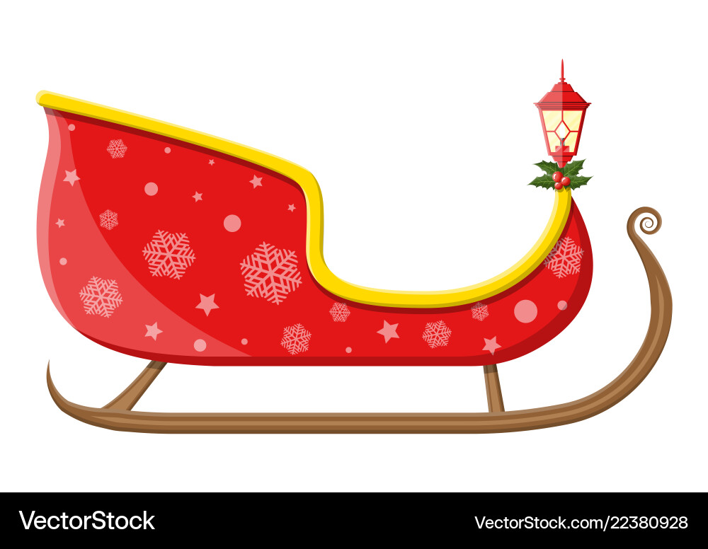 Empty santa sleigh with snowflakes holly and lamp Empty santa sleigh with snowflakes holly and lamp vector image