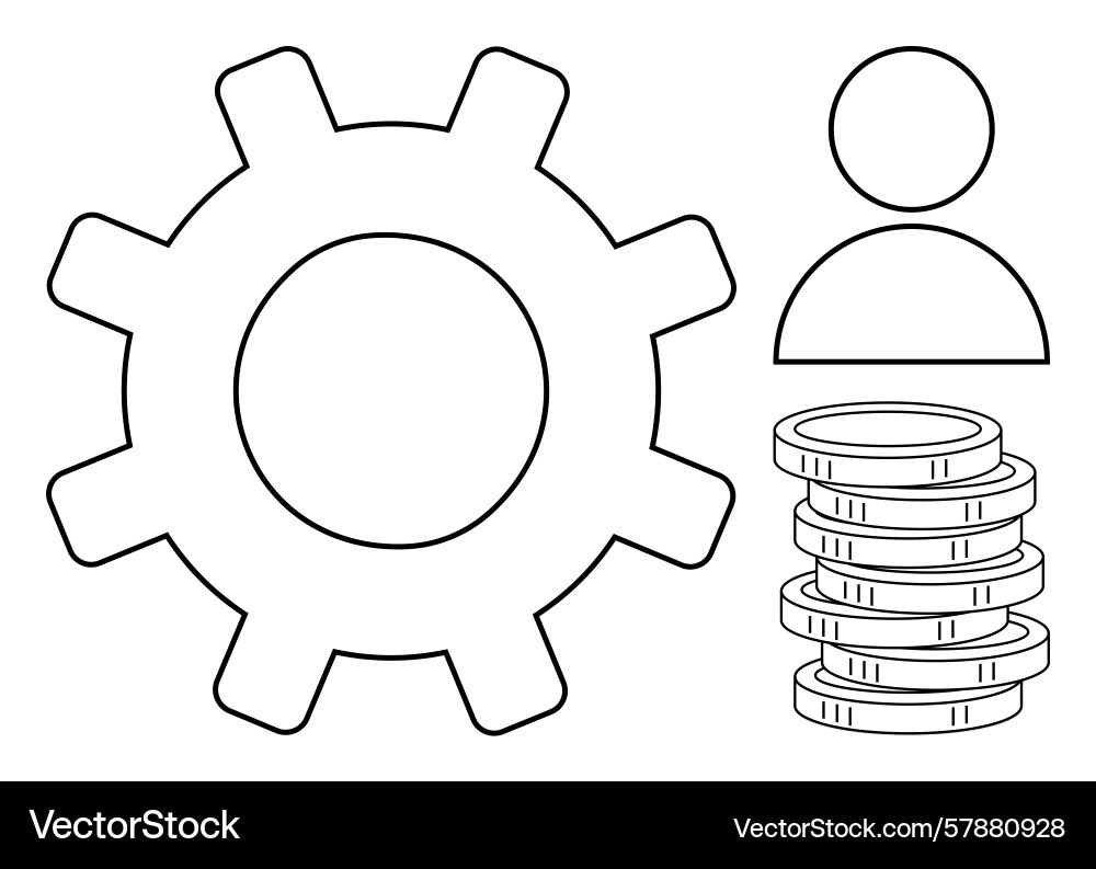 Gear person figure and coin stack representing Vector Image