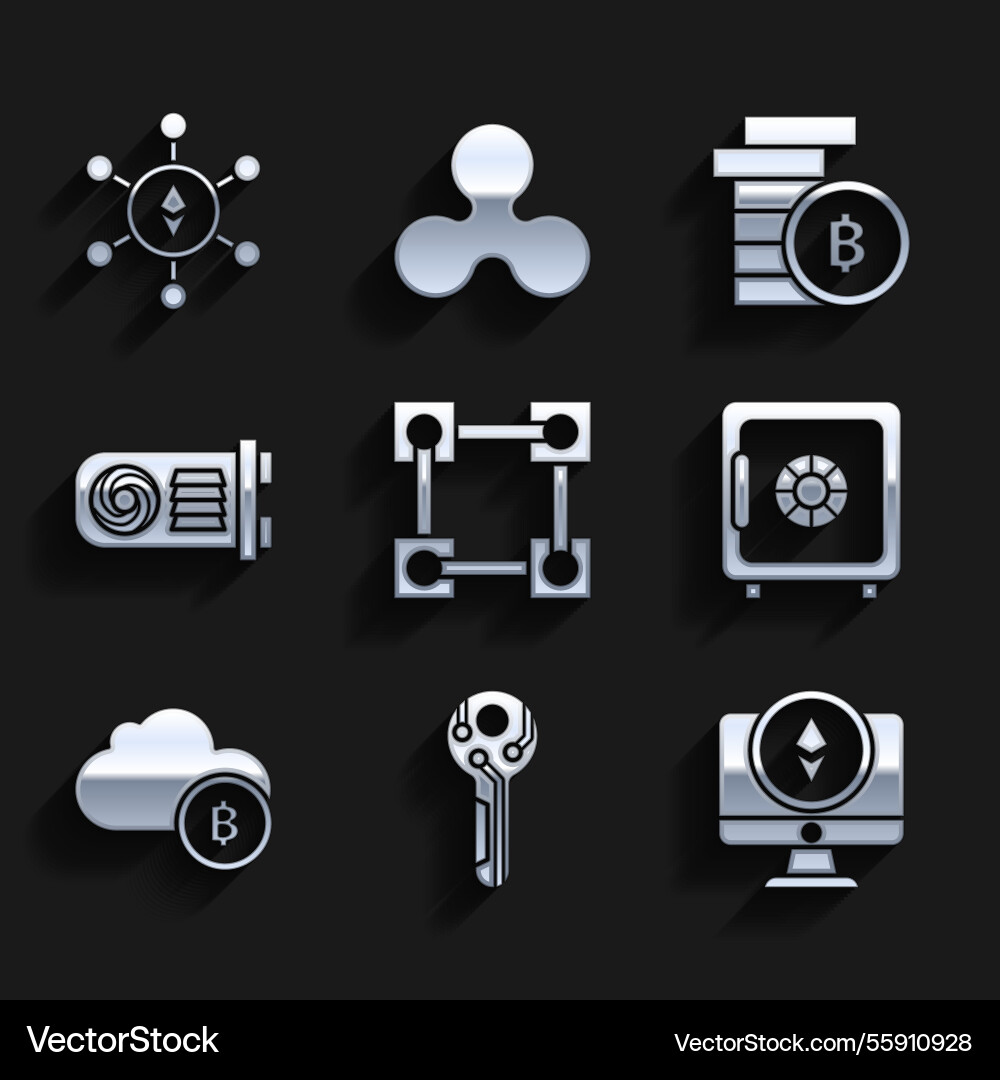 Set blockchain technology cryptocurrency key Set blockchain technology cryptocurrency key vector image