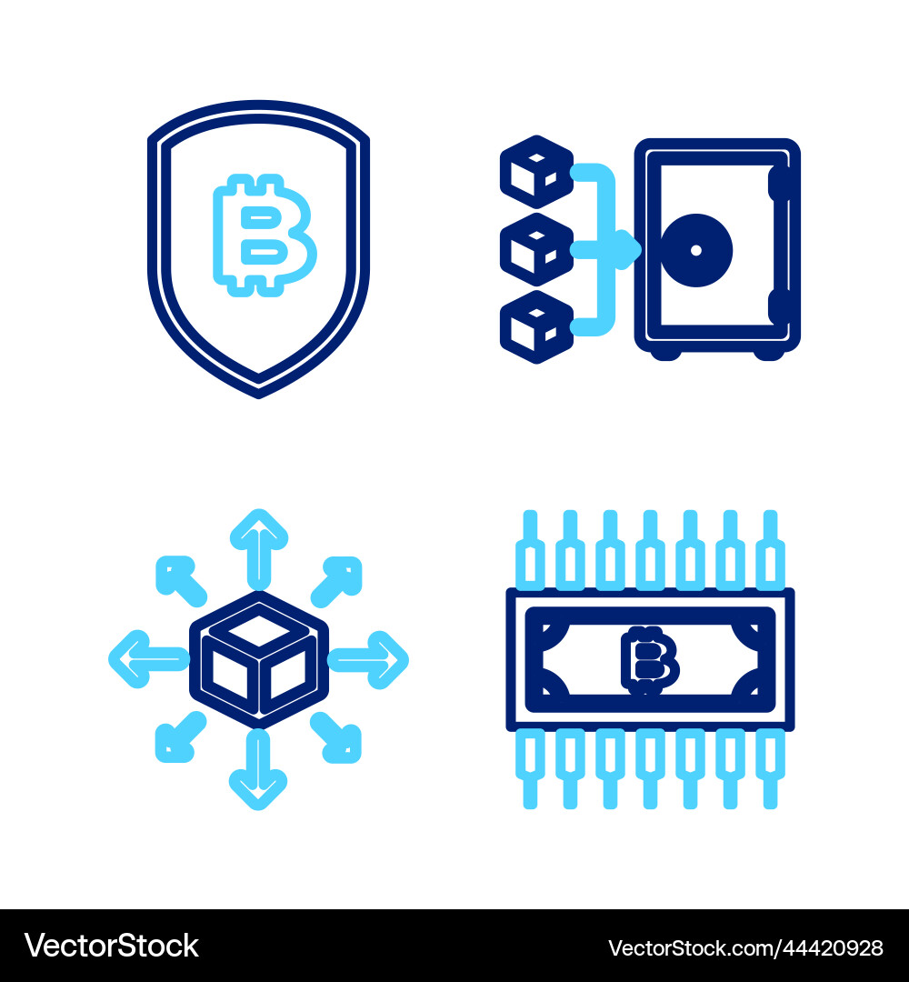 Set line cryptocurrency bitcoin with circuit Set line cryptocurrency bitcoin with circuit vector image