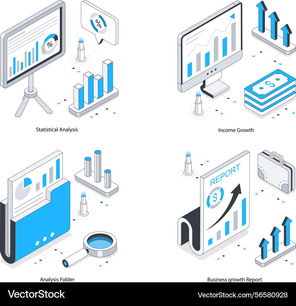 Web analytics isometric set 12 Vector Image