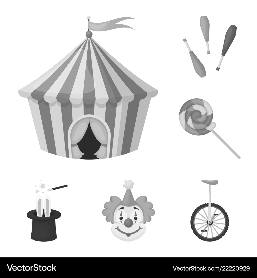 Circus and attributes monochrome icons in set Circus and attributes monochrome icons in set vector image