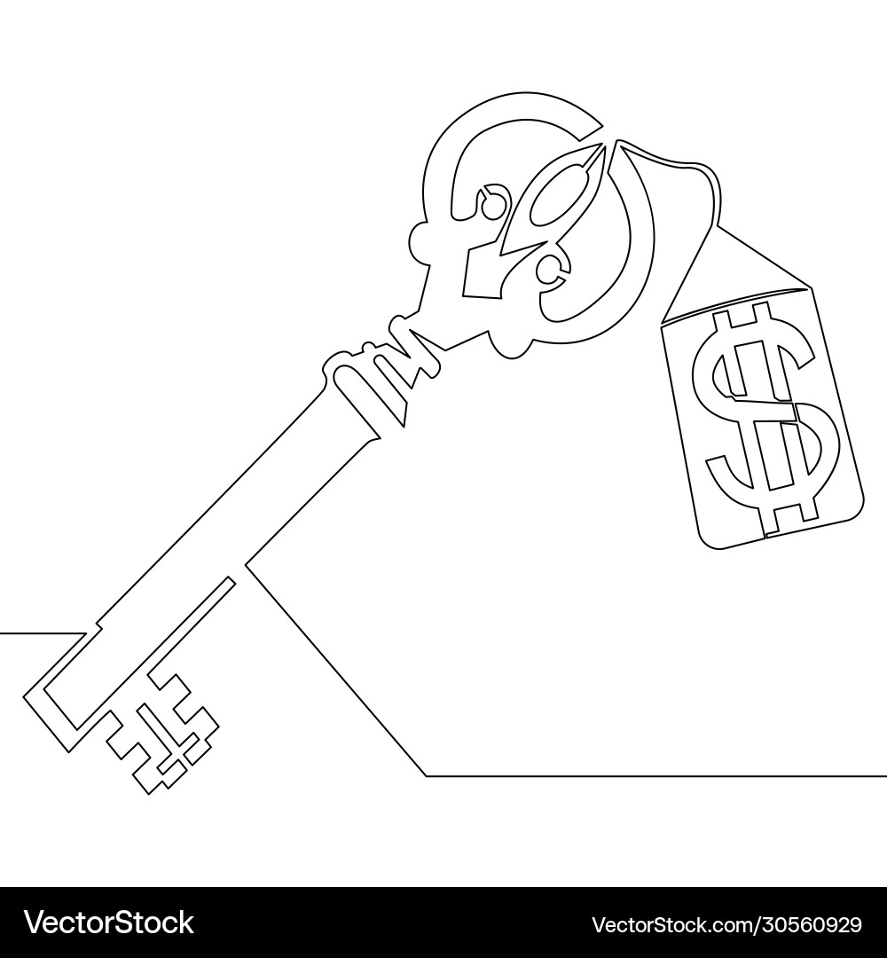 Continuous line drawing key with dollar concept Continuous line drawing key with dollar concept vector image
