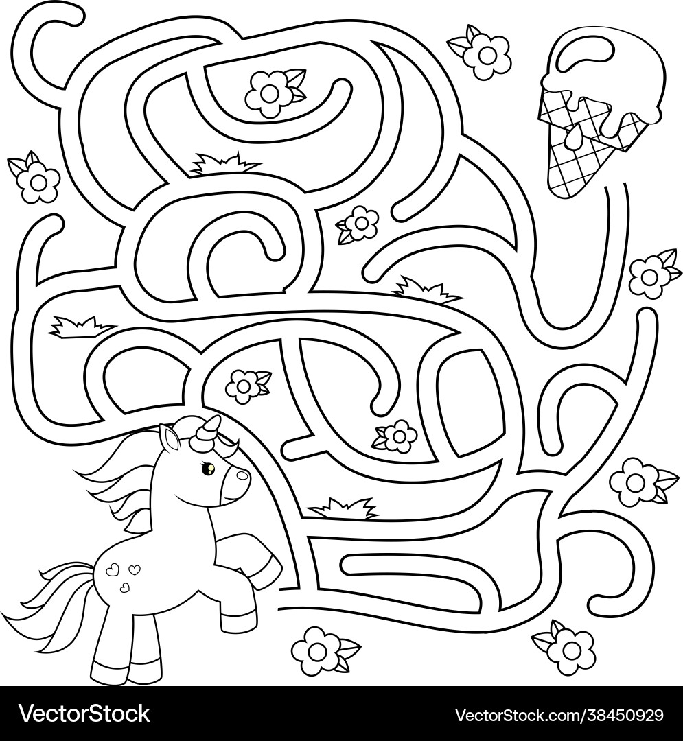 Help unicorn find path to ice cream Help unicorn find path to ice cream vector image