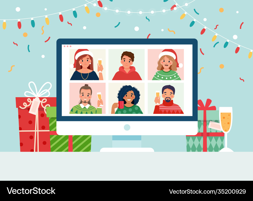 Online weihnachten party leute treffen Online weihnachten party leute treffen vektorbild