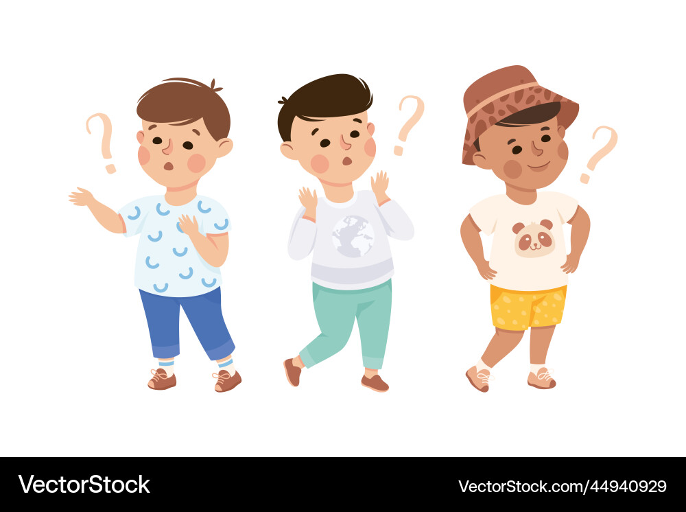 Puzzled little boy with question mark scratching Puzzled little boy with question mark scratching vector image