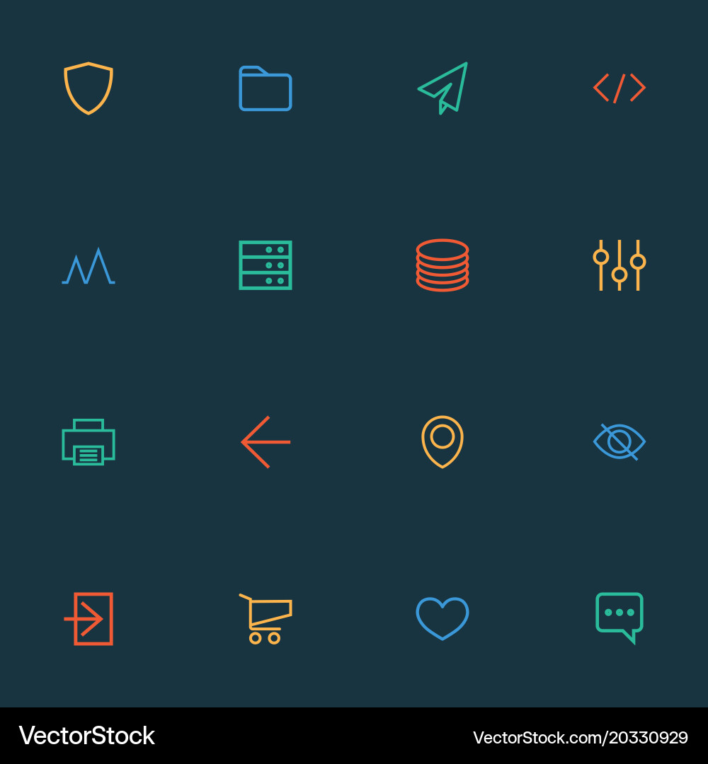User icons line style set with map pin tag vector image