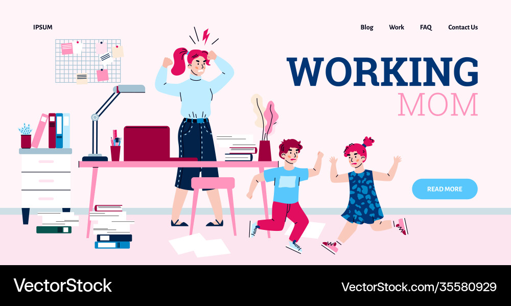 Website with working mother angry at bad behavior Website with working mother angry at bad behavior vector image