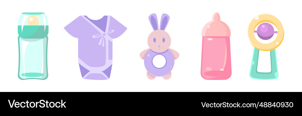 Babyhood object and different items for playing Vector Image