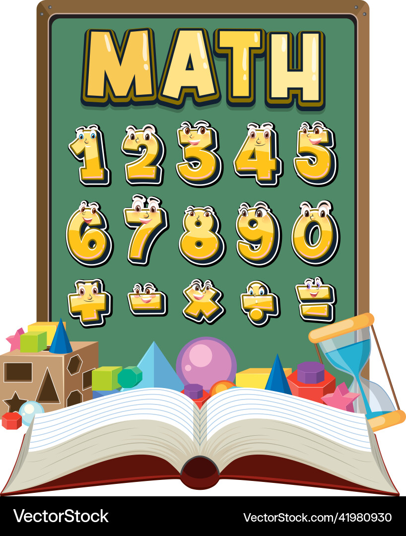 Counting number 0 to 9 and math symbols Counting number 0 to 9 and math symbols vector image