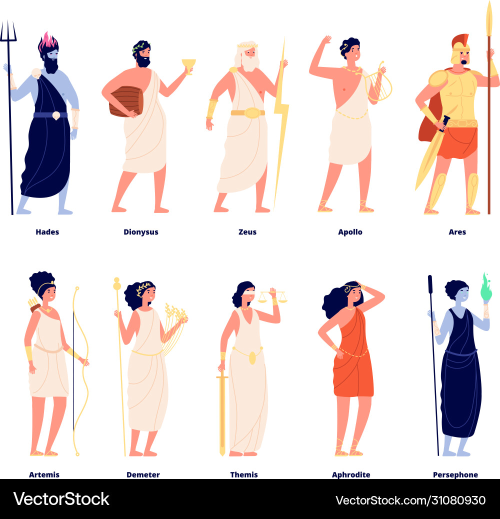 Greek gods mythology goddess collection cartoon Greek gods mythology goddess collection cartoon vector image