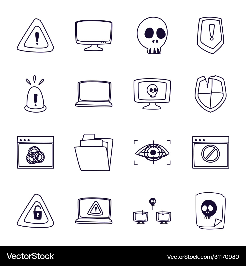 Hack information line style icon set design vector image