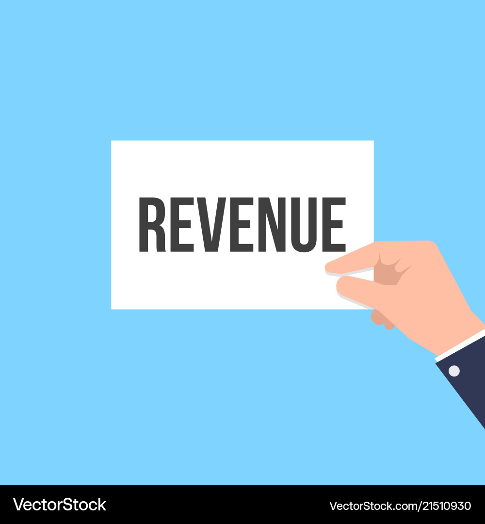 Man showing paper revenue text Man showing paper revenue text Vector Image