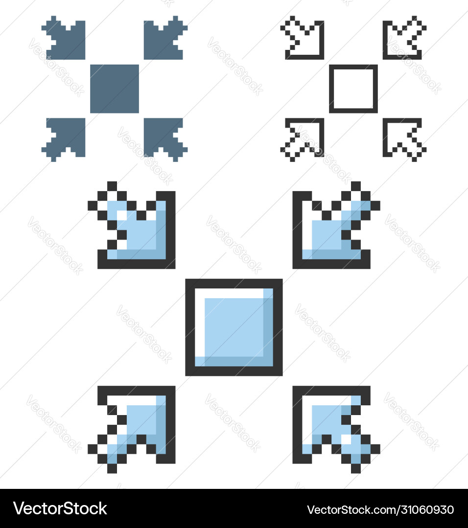 Pixel icon reduce screen size in three Pixel icon reduce screen size in three Vector Image