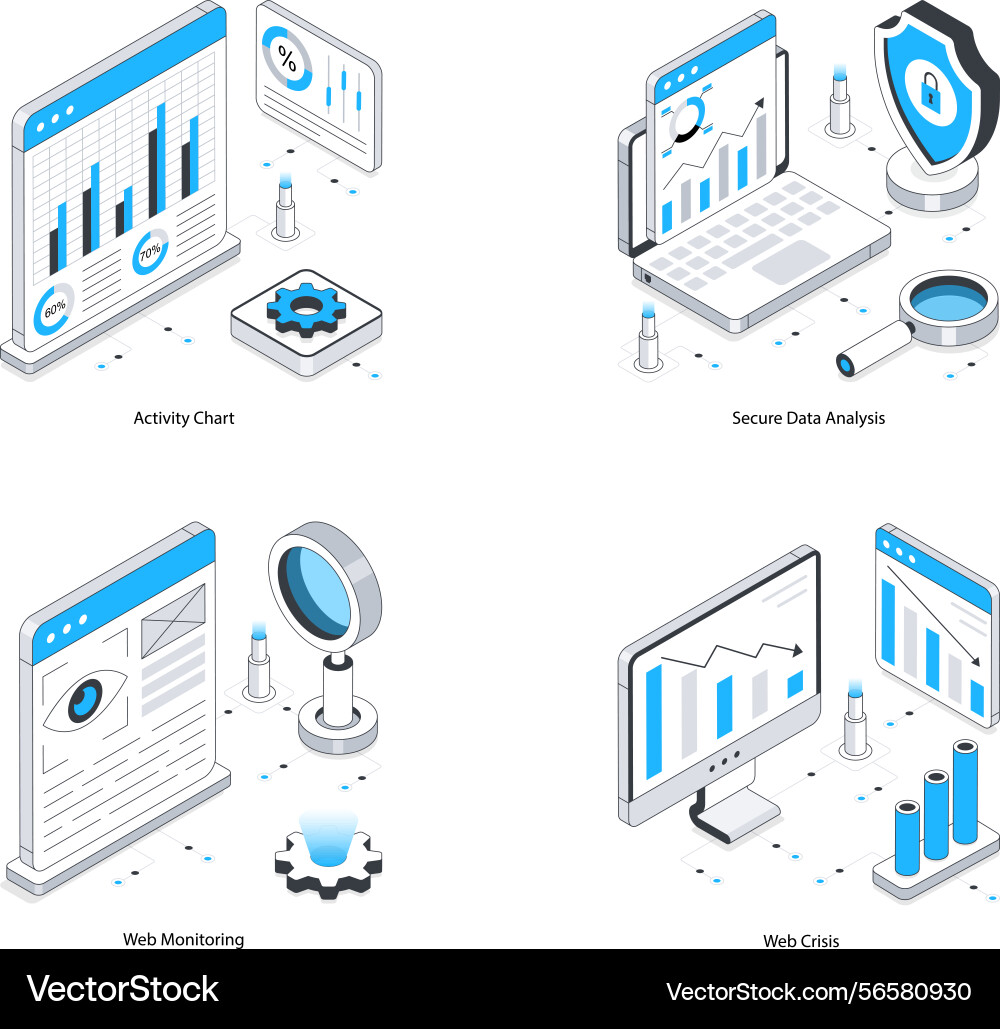 Web analytics isometric set 13 Vector Image