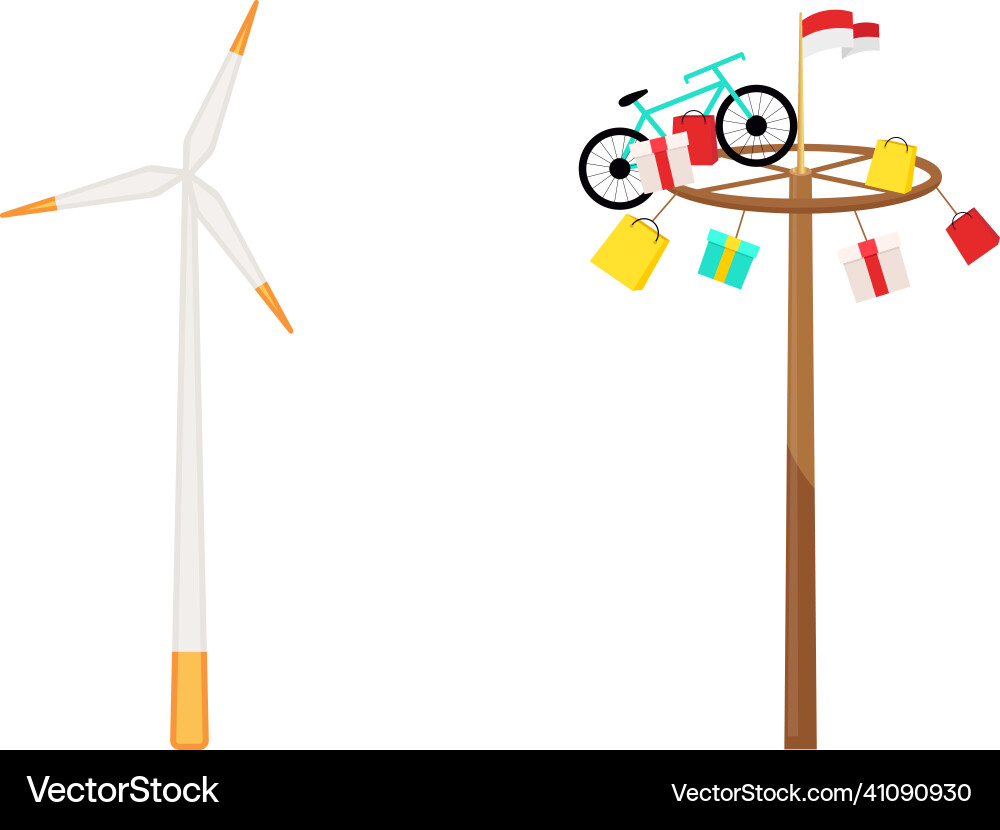 Wind turbine and greasy pole flat color objects Wind turbine and greasy pole flat color objects vector image