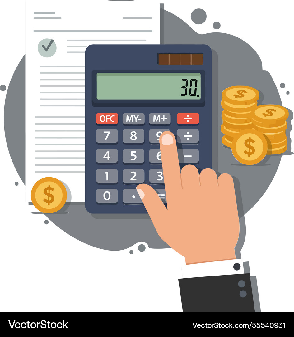 Calculator in hand calculating expenses Vector Image