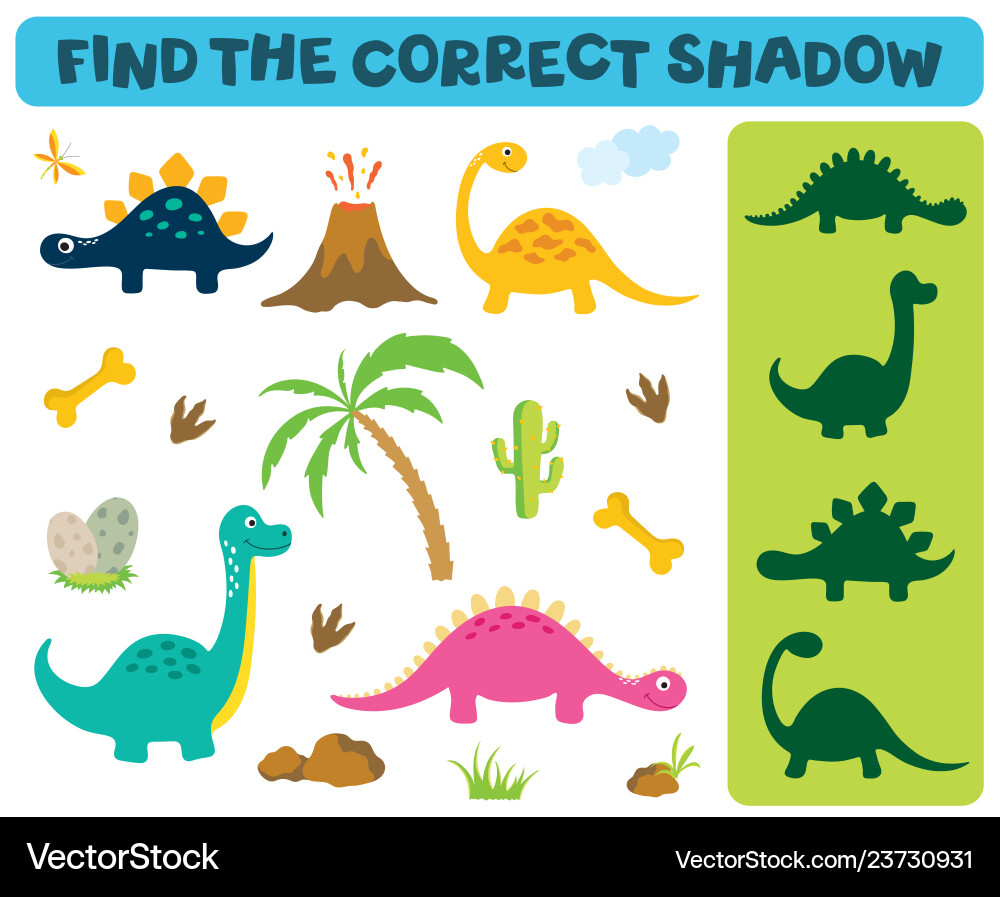 Dinosaur Shadow Matching Game vector image
