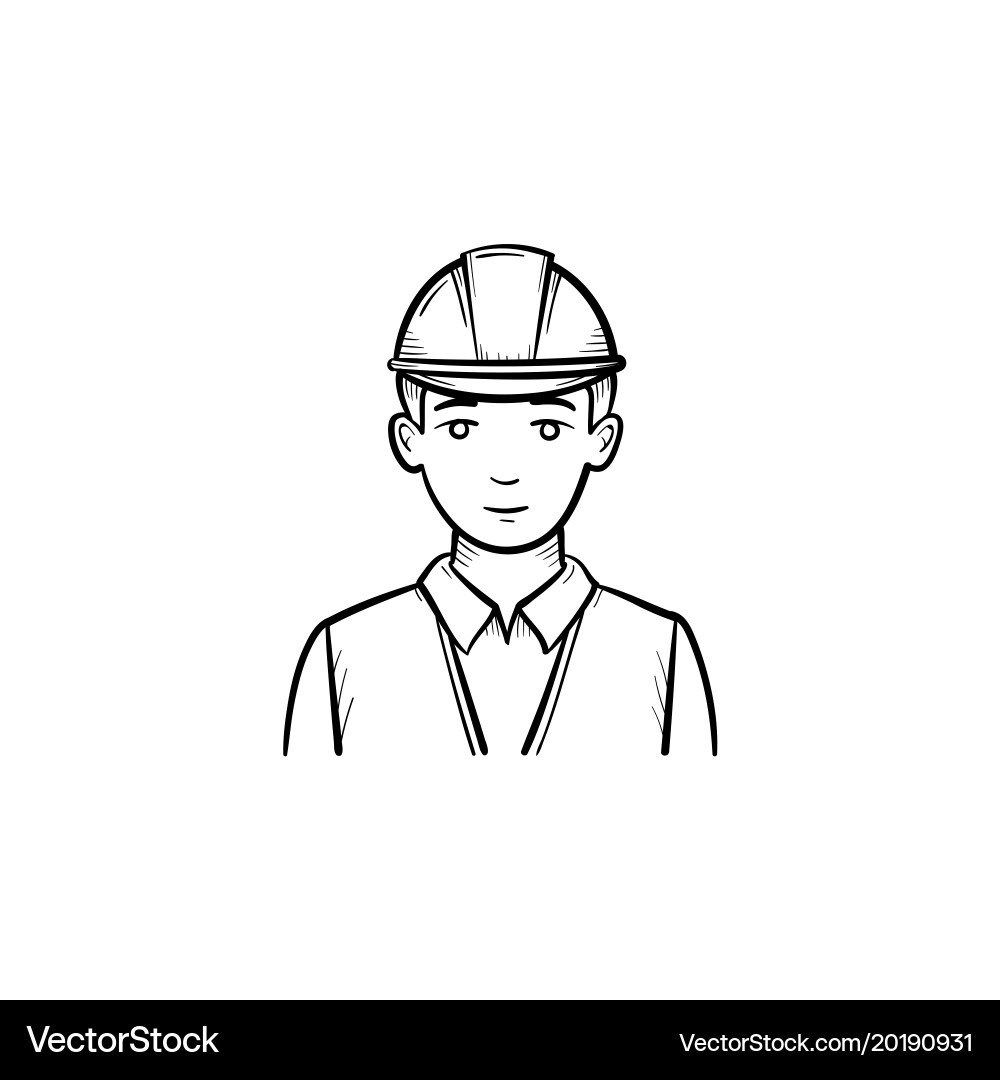 Engineer in hard hat hand drawn sketch icon Vector Image
