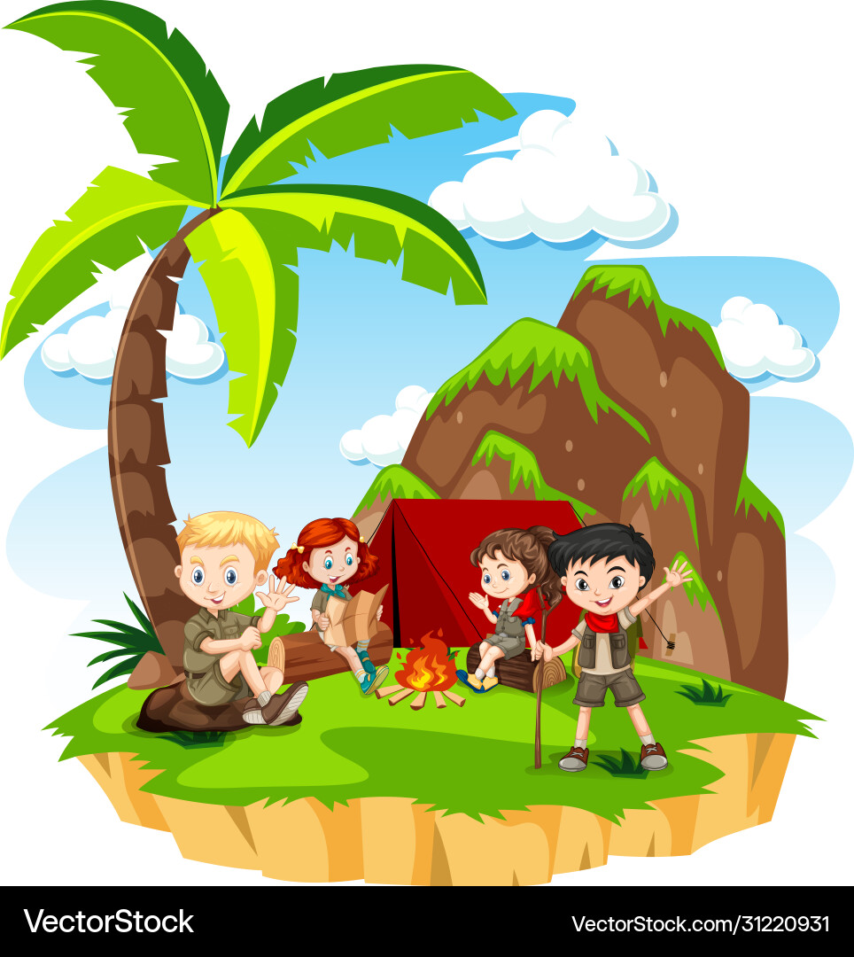 Group kids camping in nature Group kids camping in nature vector image