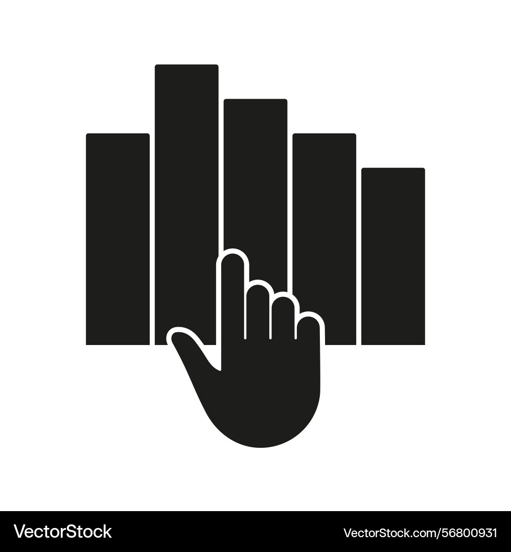 Hand interacting with bar chart solid icon data Hand interacting with bar chart solid icon data vector image