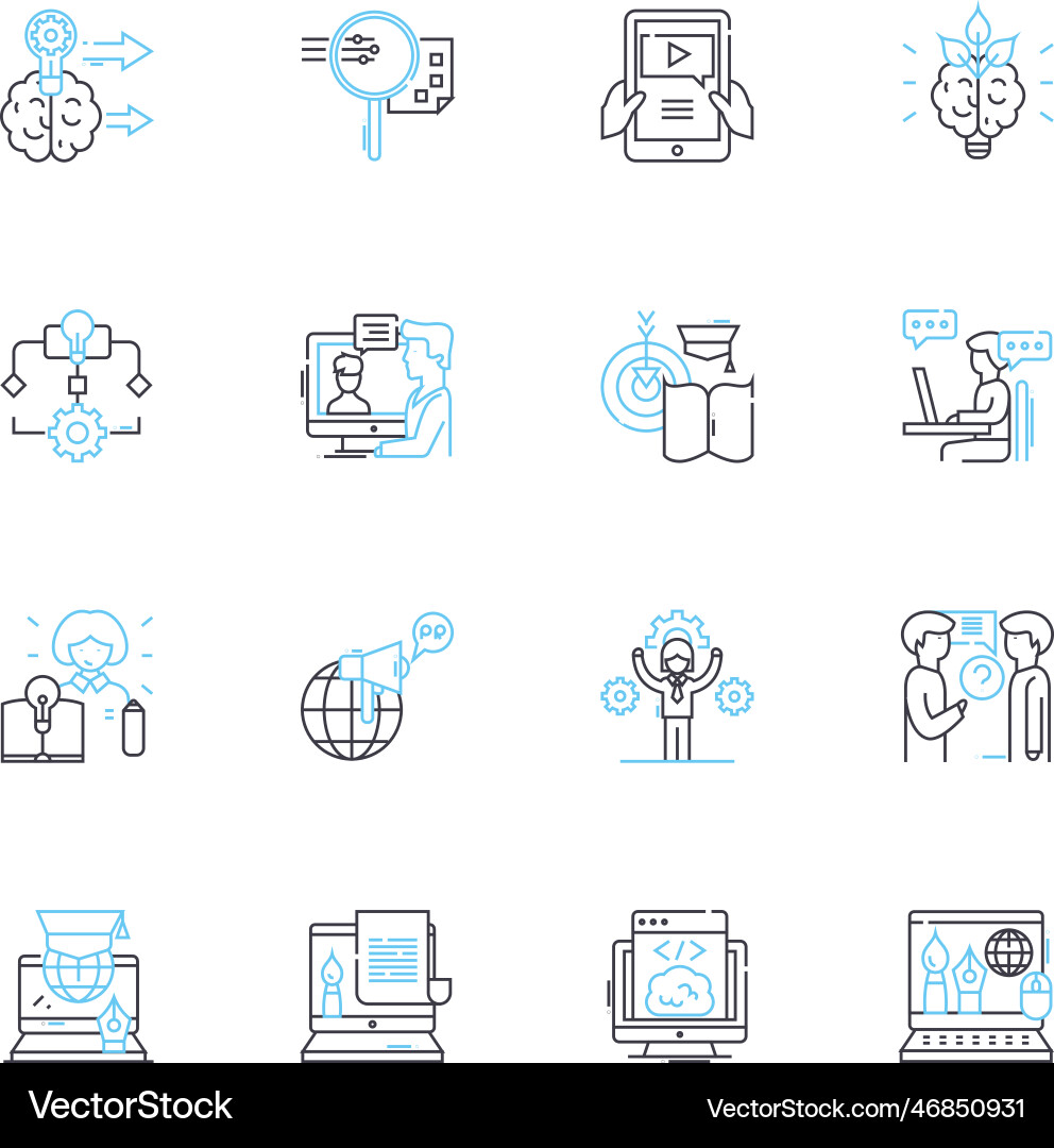 Internet training linear icons set e-learning Internet training linear icons set e-learning Vector Image