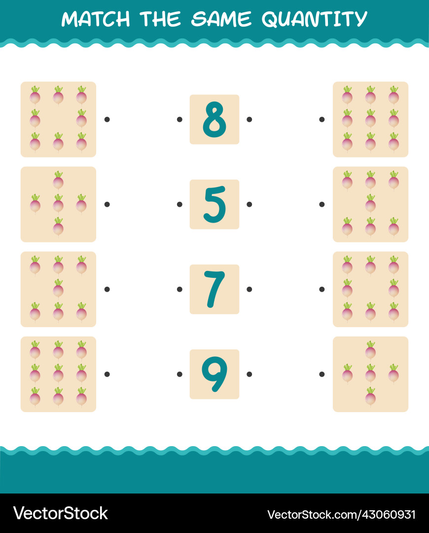 Match the same quantity of turnip counting game Match the same quantity of turnip counting game Vector Image