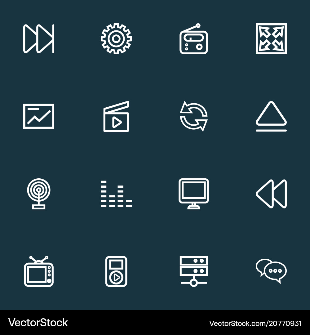 Media icons line style set with broadcast comment Media icons line style set with broadcast comment vector image