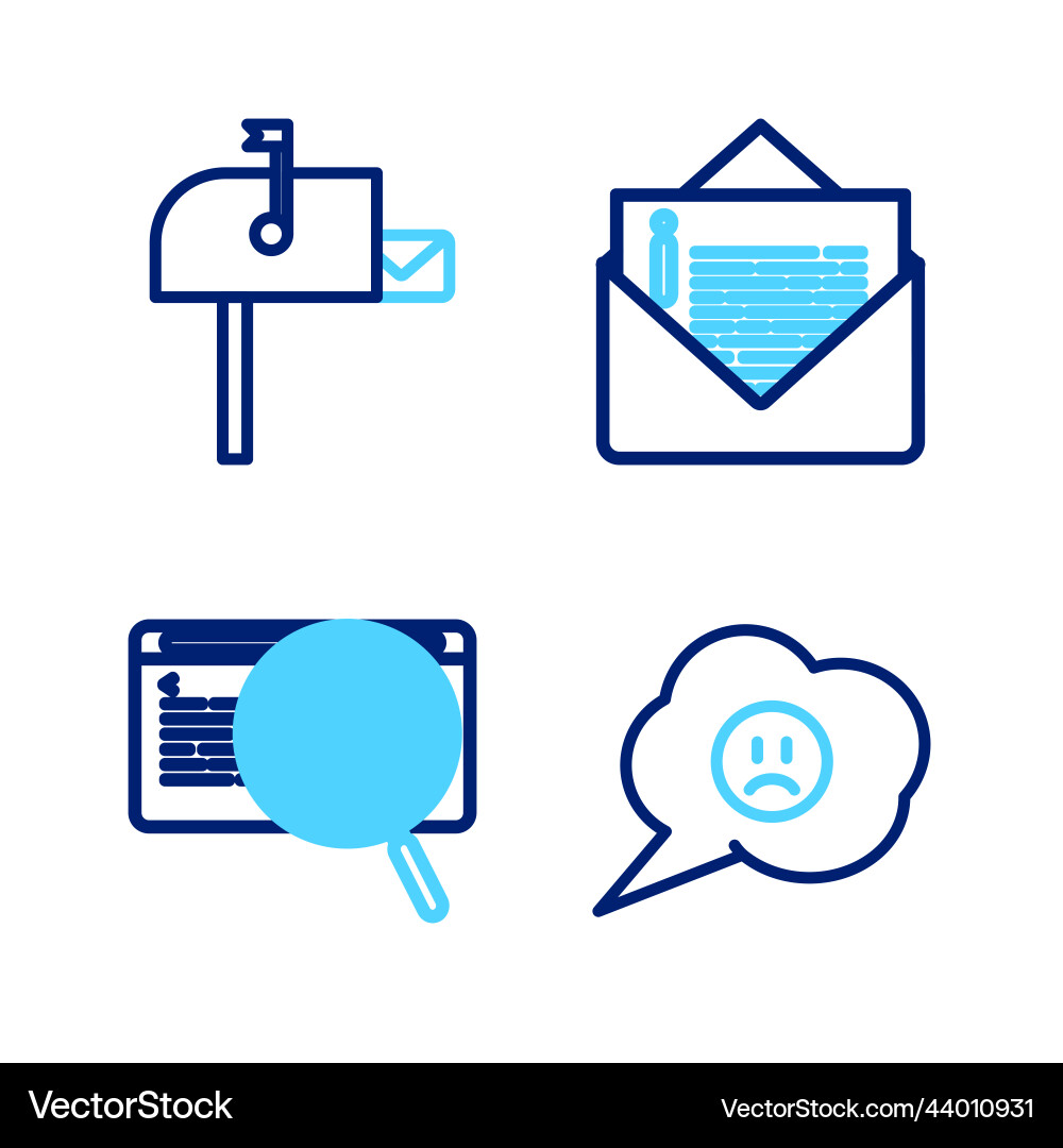 Set line speech bubble with sad smile system bug Set line speech bubble with sad smile system bug Vector Image