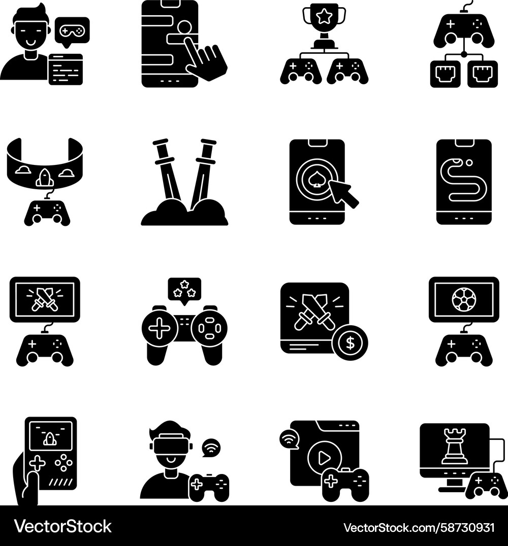 Set of computer games solid icons Vector Image