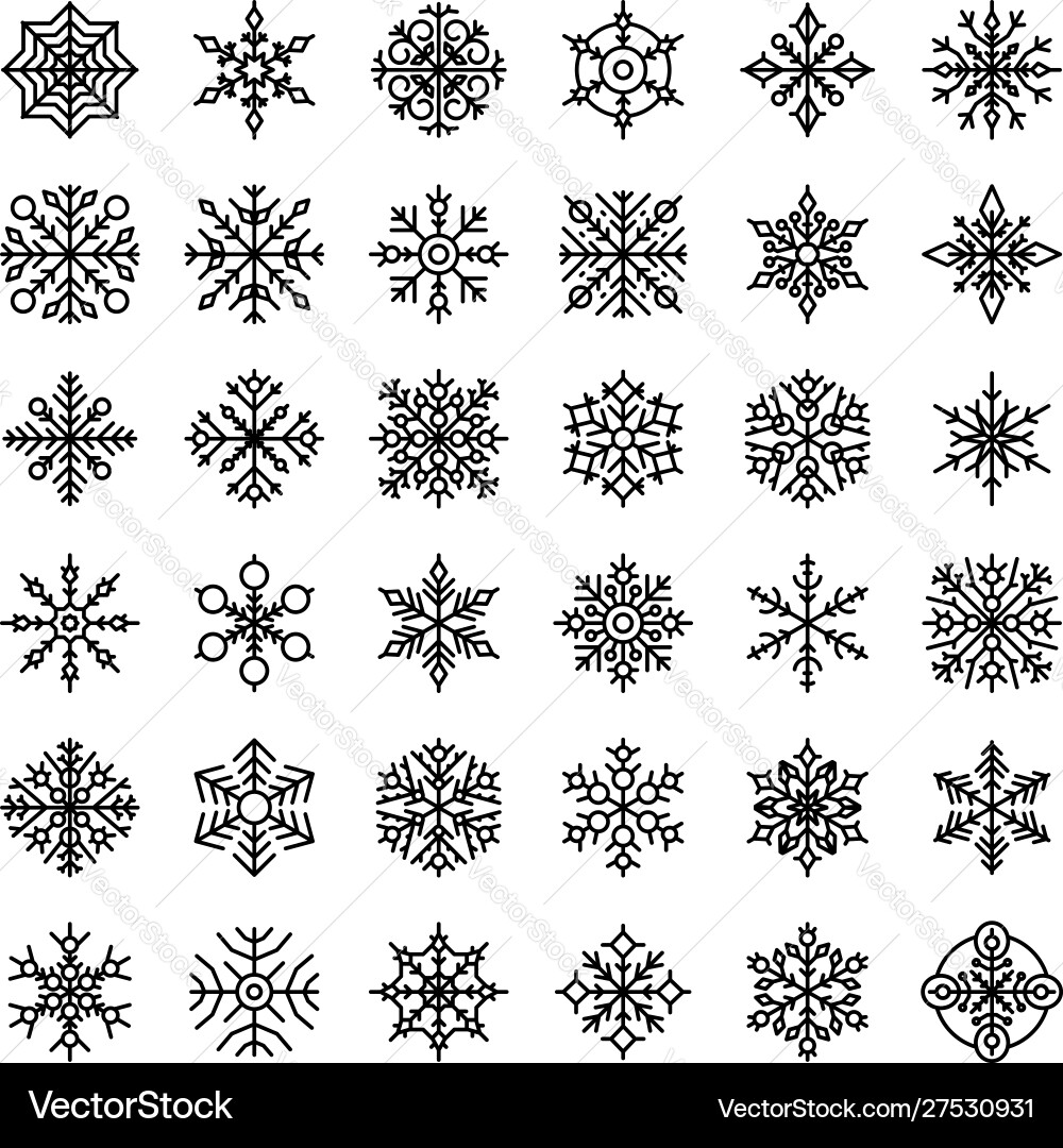 Snowflake icons set outline style Snowflake icons set outline style vector image
