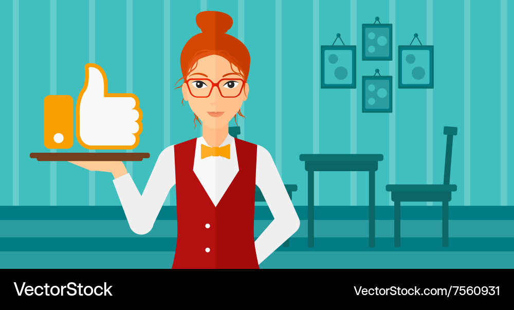 Waitress with like button vector image